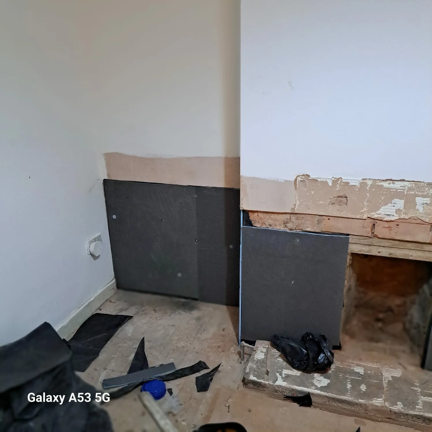 Internal remedial waterproofing work in progress